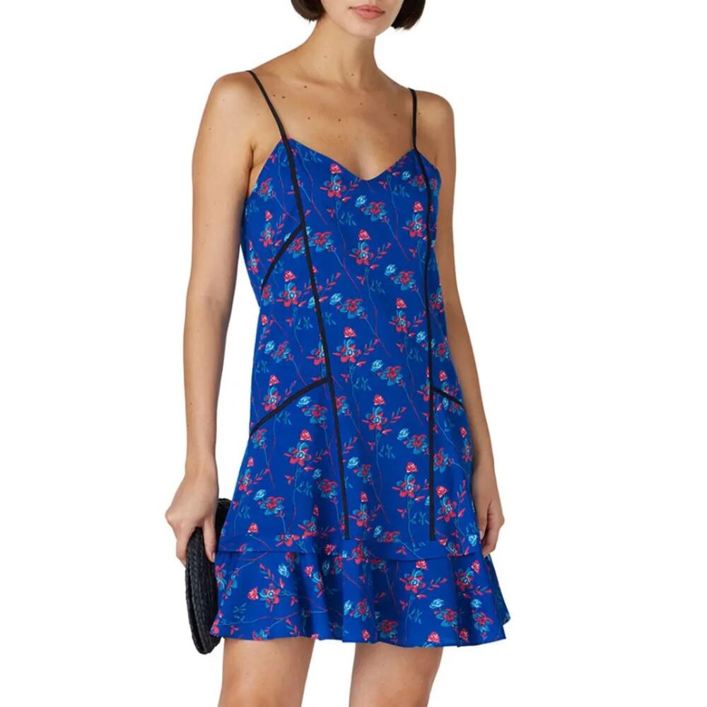 Thakoon Blue Floral Mini Slip Dress SIZE 2 Grunge Fit & Flare Day Designer $300
